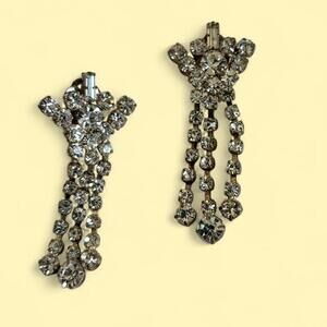 Elegant Vintage Silver Tone Clip On Earrings with Rhinestones Glamor